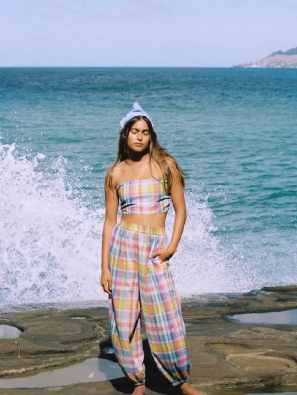 Free People Ticket To Paradise Plaid Pant Set Size M euc - Picture 2 of 10